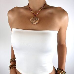 Vintage Y2K Stone Heart Beaded Necklace - Beachy Bohemian Fairycore Jewelry